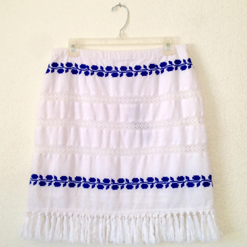 For Cynthia Linen Skirt W/Tassels And Embroidery